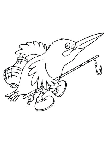 Cartoon Kingfisher Go Fishing Coloring Page